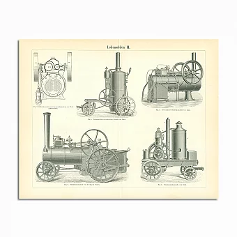 Антикварная гравюра "Локомобили". Дополнительное изображение
