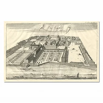 "Юридическое общество Миддл-Темпл в Лондоне" - антикварная гравюра. Дополнительное изображение