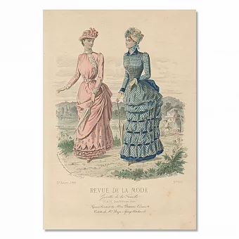 "Платья для прогулок" - антикварная гравюра с ручным окрашиванием. Дополнительное изображение