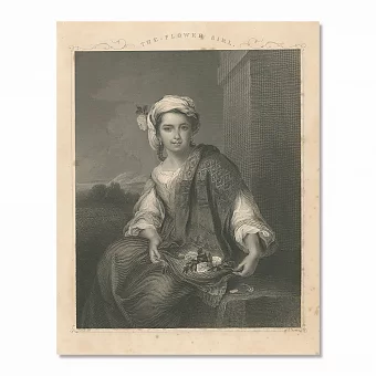 "Цветочница" - антикварная гравюра - оригинальный подарок. Дополнительное изображение