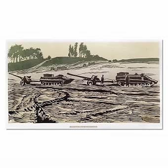 Авторская линогравюра "На полевых занятиях". Дополнительное изображение