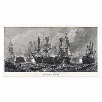 "Трафальгарское сражение" - редкая гравюра - антикварный подарок. Дополнительное изображение