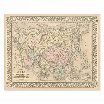 Карта Азии и азиатской части России - редкий антикварный экземпляр. Дополнительное изображение