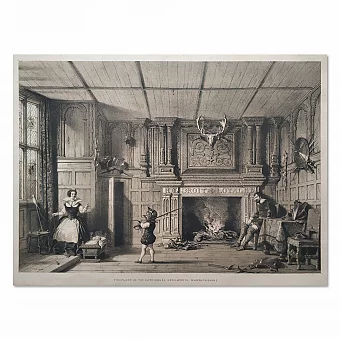 "Камин в Кенилуэрте, графство Warwickshire" - антикварная гравюра. Дополнительное изображение