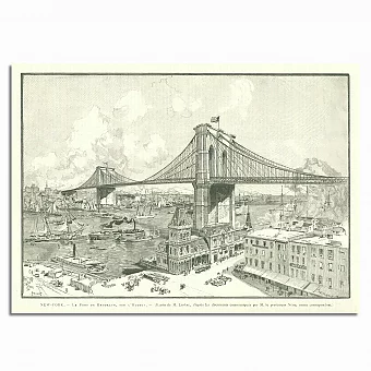 Редкая гравюра "Нью-Йорк, Бруклинский мост". Дополнительное изображение