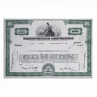 Акция (оригинал) Harnischfeger Corporation. Промышленный комплекс.. Дополнительное изображение