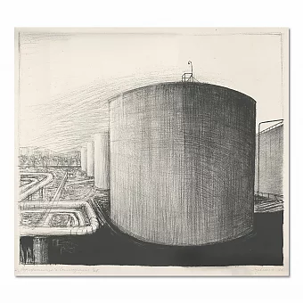 "Нефтехранилище" - советская автолитография - оригинал. Дополнительное изображение