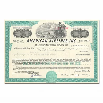 Акция авиакомпании American Airlines, Inc. - оригинальный винтажный подарок. Дополнительное изображение