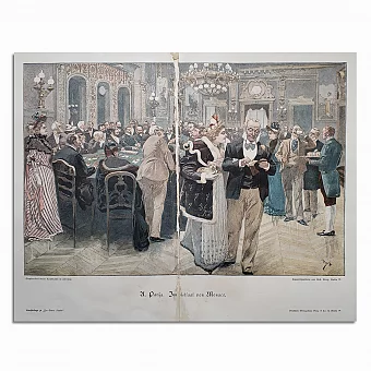 Антикварный эстамп "В казино Монако". Дополнительное изображение