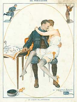 Антикварная страница La Vie Parisienne, "Урок стратегии", Франция. Дополнительное изображение