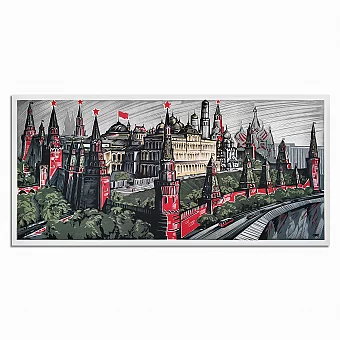 Оригинальная линогравюра "Московский Кремль". Дополнительное изображение