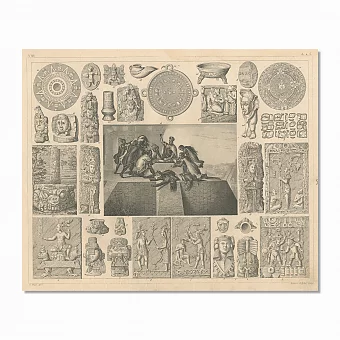 Антикварная гравюра "Мифология ацтеков". Дополнительное изображение