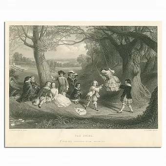 Антикварная гравюра "Качели". Дополнительное изображение