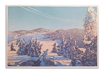 Оригинальная линогравюра "Зимний вечер". Дополнительное изображение