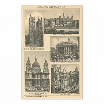 "Архитектура Лондона" - редкая антикварная гравюра. Дополнительное изображение