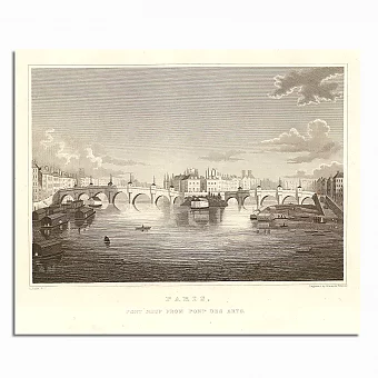 Антикварная гравюра "Париж. Мост Пон-Нёф (Новый мост)". Дополнительное изображение