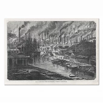 Антикварная гравюра "Медеплавильный завод". Дополнительное изображение