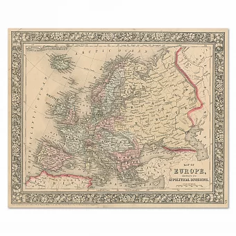 Карта Европы и европейской части России - редкий антикварный экземпляр. Дополнительное изображение