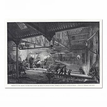 "Изговление рельсов" - антикварная гравюра. Дополнительное изображение