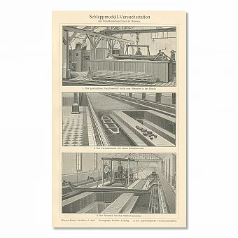"Гидродинамические испытания судов" - антикварная гравюра. Дополнительное изображение