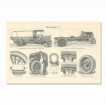 Антикварная гравюра "Моторизированный транспорт V". Дополнительное изображение