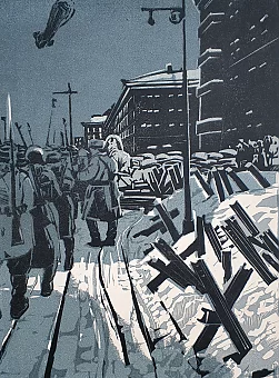 Оригинальная линогравюра "Москва военная". Дополнительное изображение