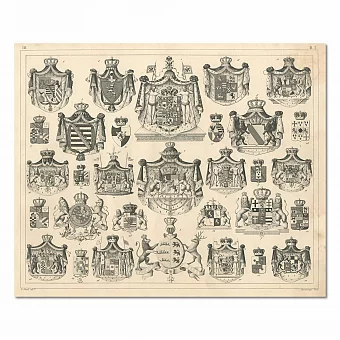 "Гербы Германской империи" - антикварная гравюра. Дополнительное изображение