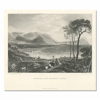 "Город Майнхед и замок Данстер" - антикварная гравюра. Дополнительное изображение