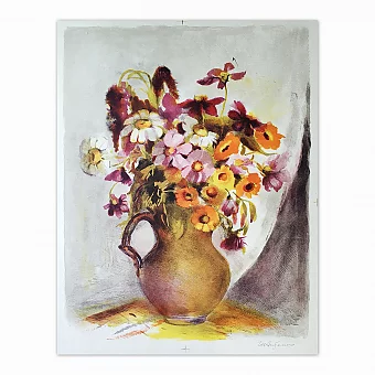 Оригинальная литография "Цветы в кувшине". Дополнительное изображение