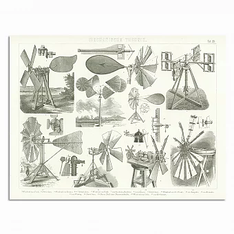 Антикварная гравюра "Ветрогенераторы". Дополнительное изображение