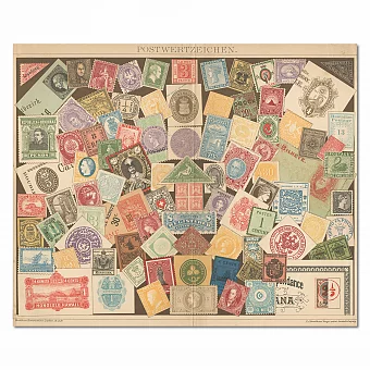 "Почтовые марки мира" - редкая гравюра -  антикварный подарок. Дополнительное изображение