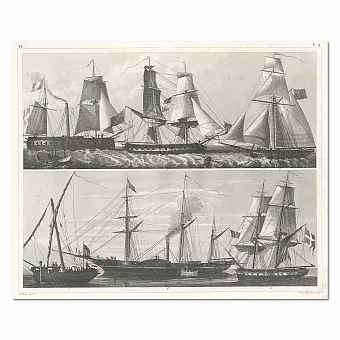 "Корабли и мореплавание" - оригинальный подарок - антикварная гравюра. Дополнительное изображение