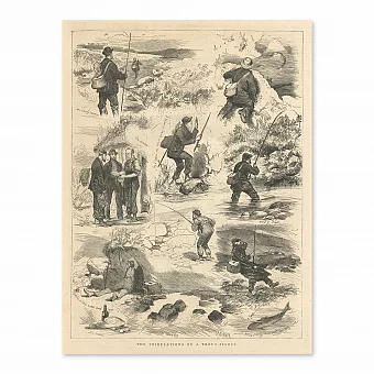 "Неурядицы ловца форели" - антикварная гравюра. Дополнительное изображение