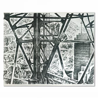 "Строительство Гидроэлектростанции" - редкая автолитография СССР. Дополнительное изображение