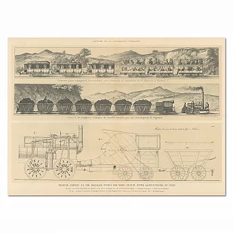 "Первая французская железная дорога" - редкая антикварная литография. Дополнительное изображение
