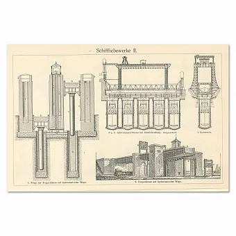 "Судоподъемные шлюзы" - антикварная гравюра. Дополнительное изображение