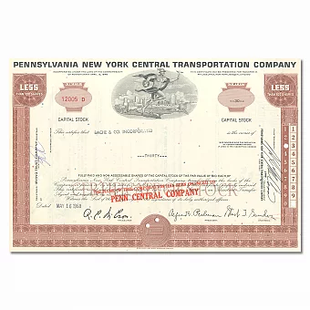 Ценная бумага ЖД компании Pennsylvania New York Central Transportation Company. Дополнительное изображение