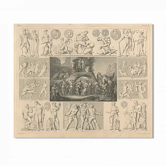 Редкая гравюра "Древнегреческие боги гор, лесов и полей". Дополнительное изображение