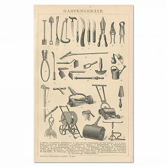 Антикварная гравюра "Садовые инструменты". Дополнительное изображение