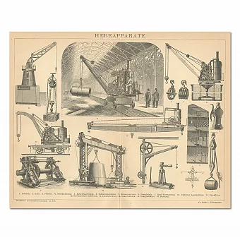 Антикварная гравюра "Подъемные механизмы". Дополнительное изображение