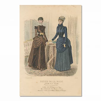 Городская мода - антикварная гравюра с ручным окрашиванием. Дополнительное изображение