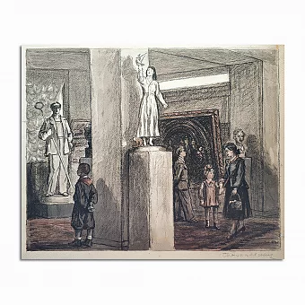 Оригинальная литография "В музее". Дополнительное изображение