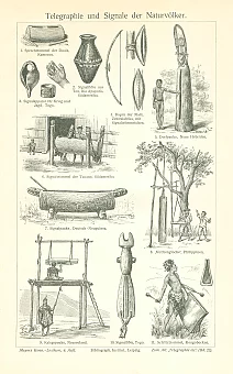 Антикварная гравюра "Телеграфия и сигналы". Дополнительное изображение