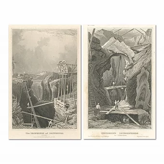 Антикварные гравюра "Рудники в Швеции". Дополнительное изображение