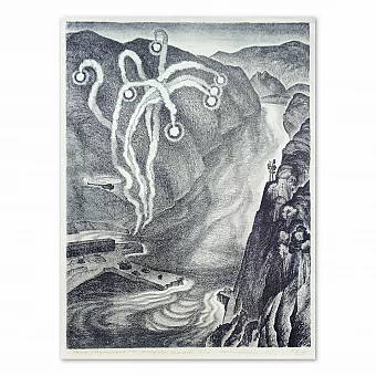 "Саяно-Шушенская ГЭС. Перекрытие началось" - советская автолитография. Дополнительное изображение