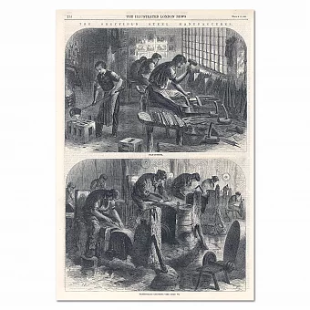 "Производство из стали в Шеффилде" - антикварная гравюра. Дополнительное изображение