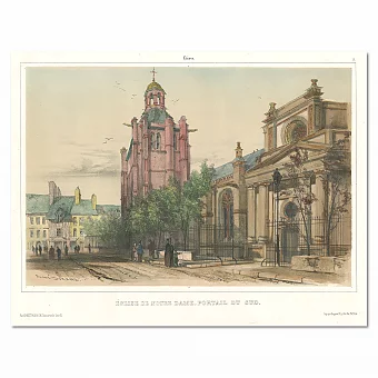 Антикварная литография с ручной раскраской "Гавр. Церковь Богоматери, южный портал". Дополнительное изображение