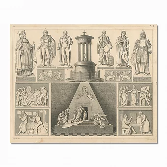 Антикварная немецкая гравюра "Европейская скульптура". Дополнительное изображение