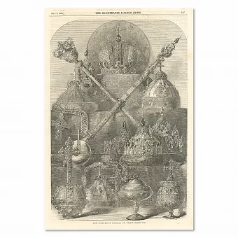 "Коронационные регалии России" - антикварная редкая гравюра. Дополнительное изображение