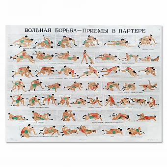 "Вольная борьба. Приемы в партере" - оригинальный советский плакат. Дополнительное изображение